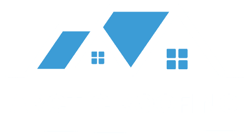 Logo featuring a stylized blue roof with three peaks, accompanied by three blue windows underneath. The text "ARCTIC ROOFING" is written below the roof in a white font. The overall design has a clean and modern aesthetic, perfect for a Roofer York County company.